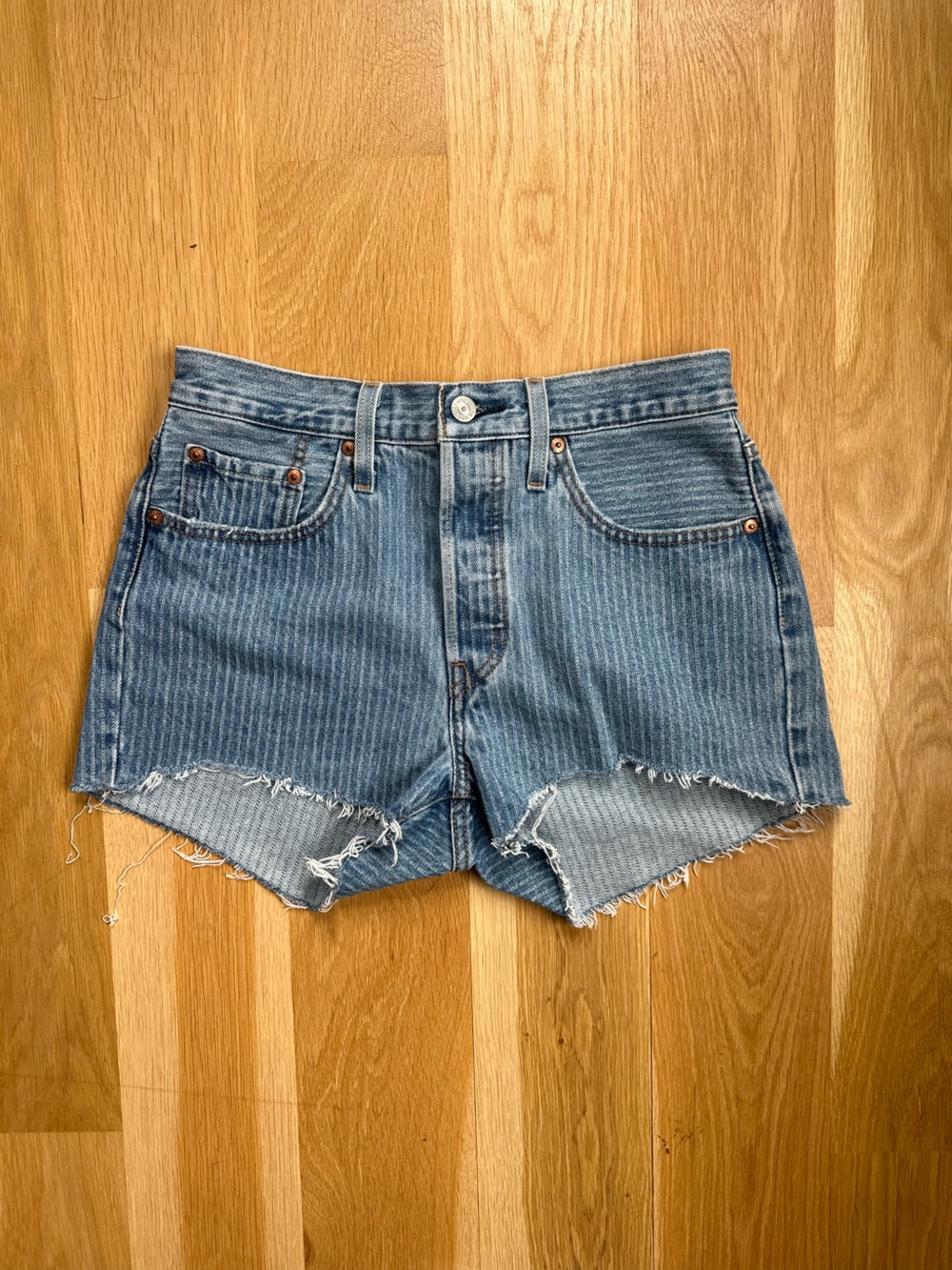 Levi's Light Blue Striped Frayed Hem Denim Shorts NWOT